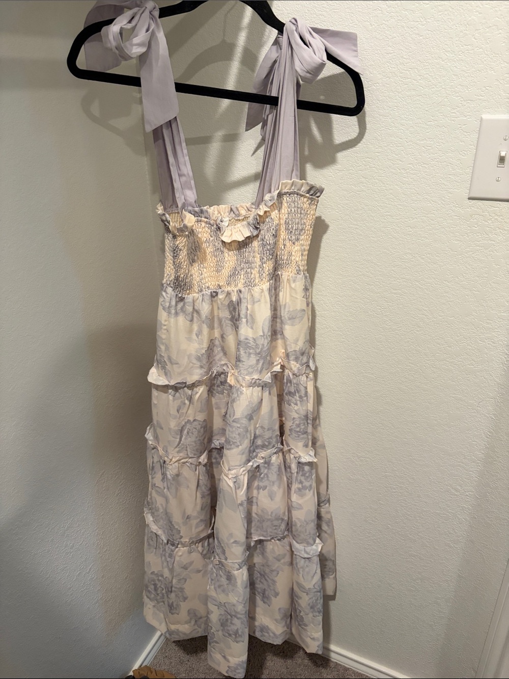 Light Floral Tiered Sundress with Tie Straps